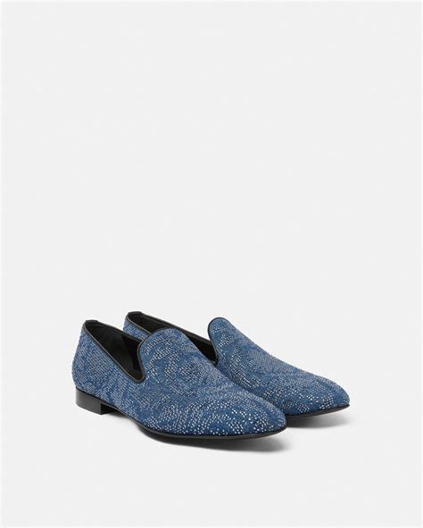 Crystal Barocco Denim Slippers Blue 